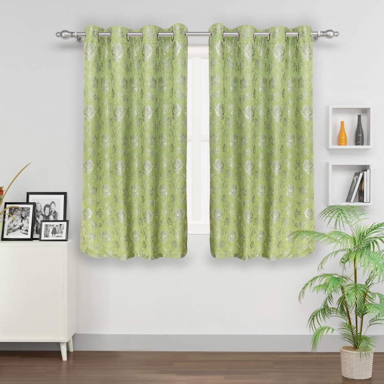 Matrix Floral Opaque Window Curtain-Set Of 2