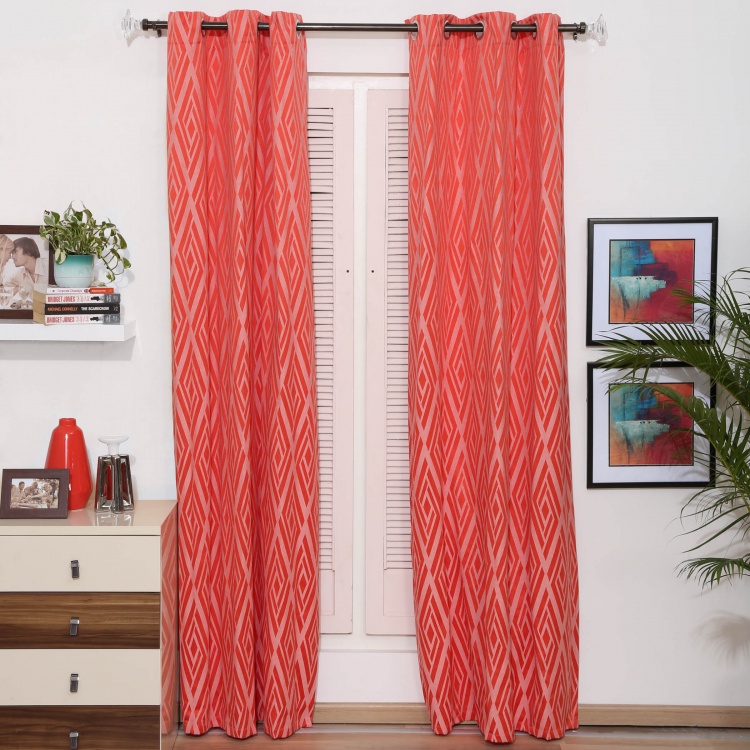 Jade Geometric Opaque Door Curtain-Set Of 2