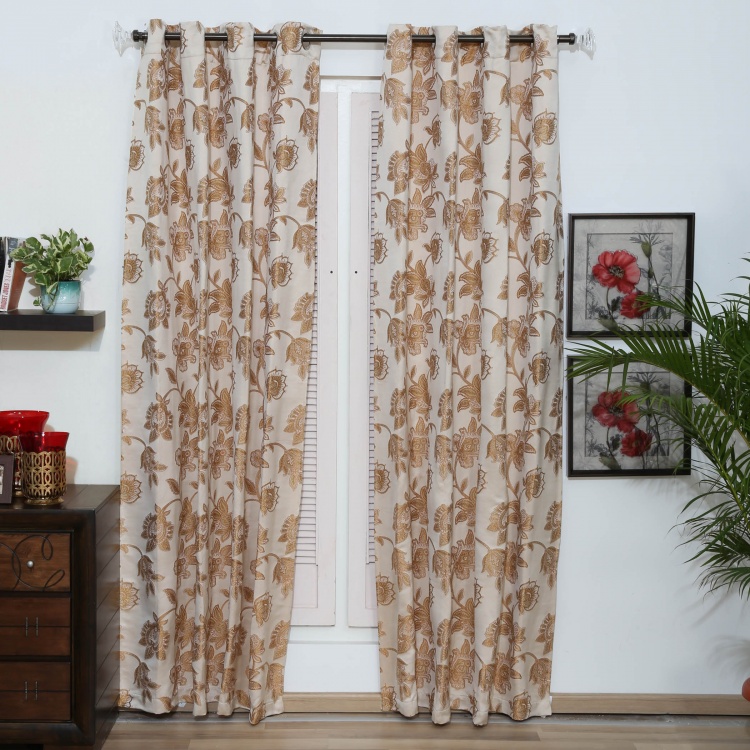 Matrix Floral Opaque Door Curtain-Set Of 2