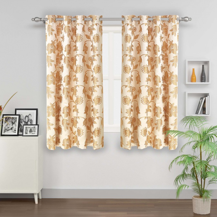 Matrix Floral Opaque Window Curtain-Set Of 2