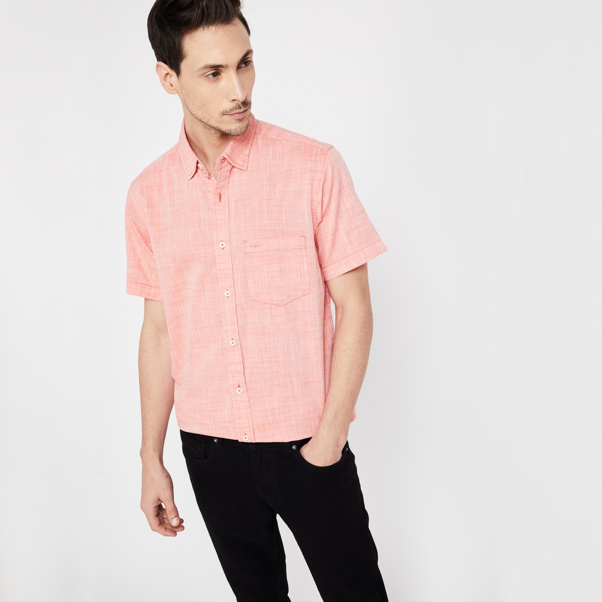 COLORPLUS Slim Fit Yarn Dyed Short-Sleeve Shirt