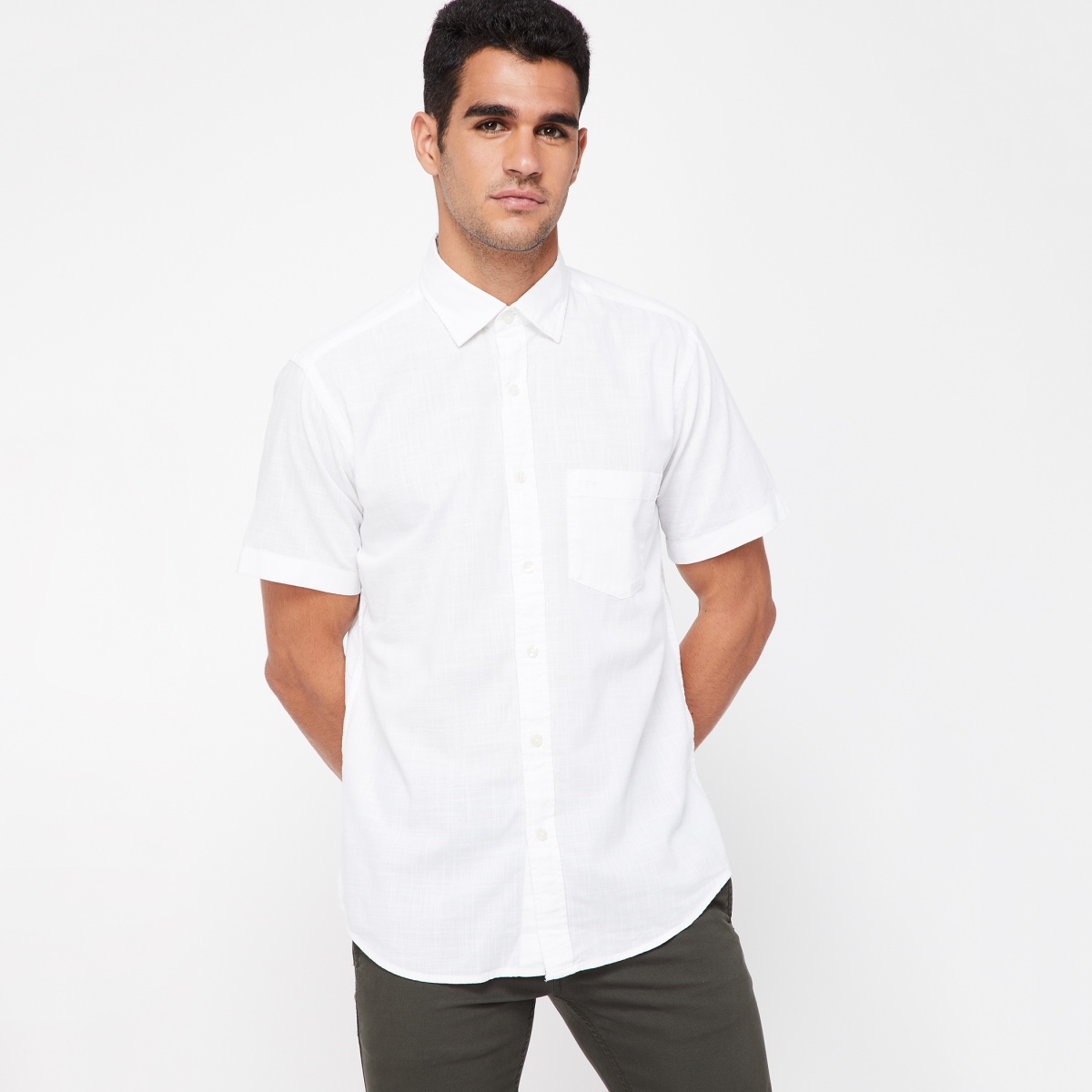 COLORPLUS Slim Fit Solid Half Sleeve Shirt