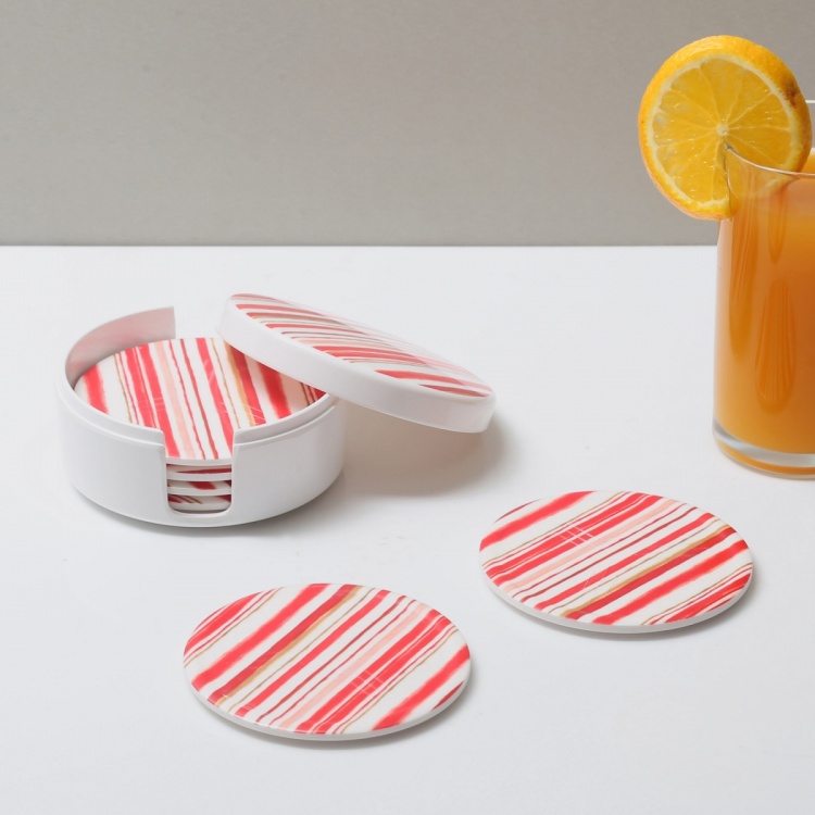 Meadows Striped Coaster With Stand - Set Of 6