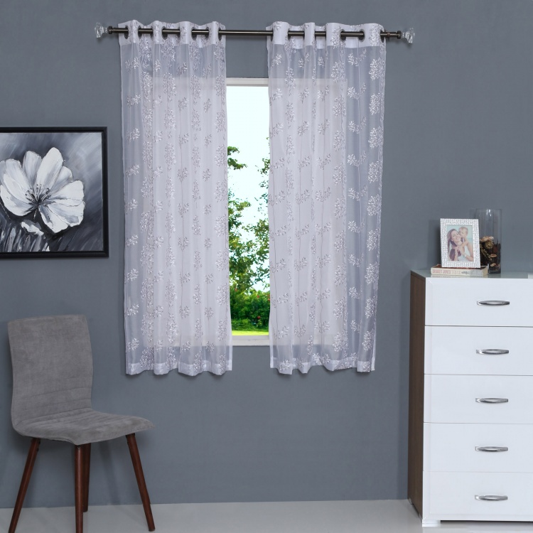 Sheer Embroidered Window Curtain - Set Of 2