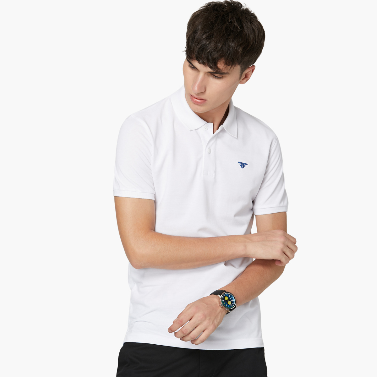 FAME FOREVER Solid Polo Neck T-Shirt