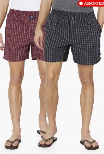 VAN HEUSEN Checked Boxer Shorts - Pack of 2 - ASSORTED Colour & Design