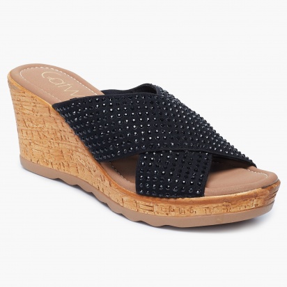 CATWALK Embellished Wedges with Criss-Cross Straps