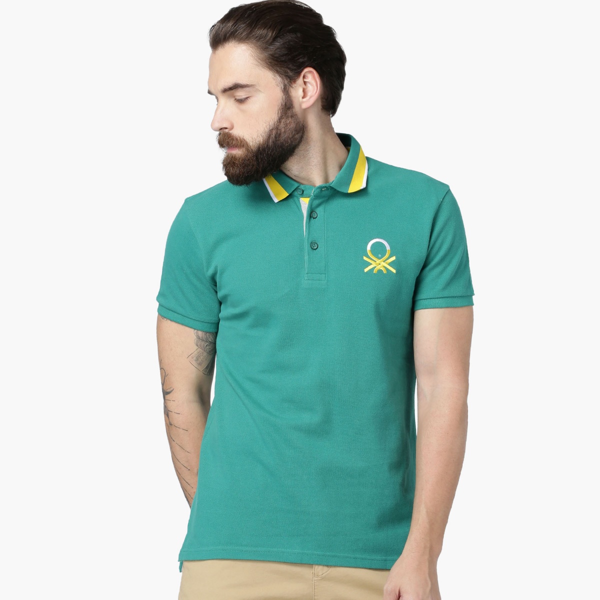 UNITED COLORS OF BENETTON Contrast Tipping Pique Knit Polo T-Shirt