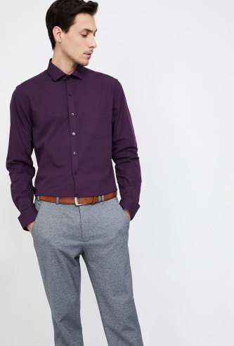 CODE Slim Fit Solid Long-Sleeve Shirt