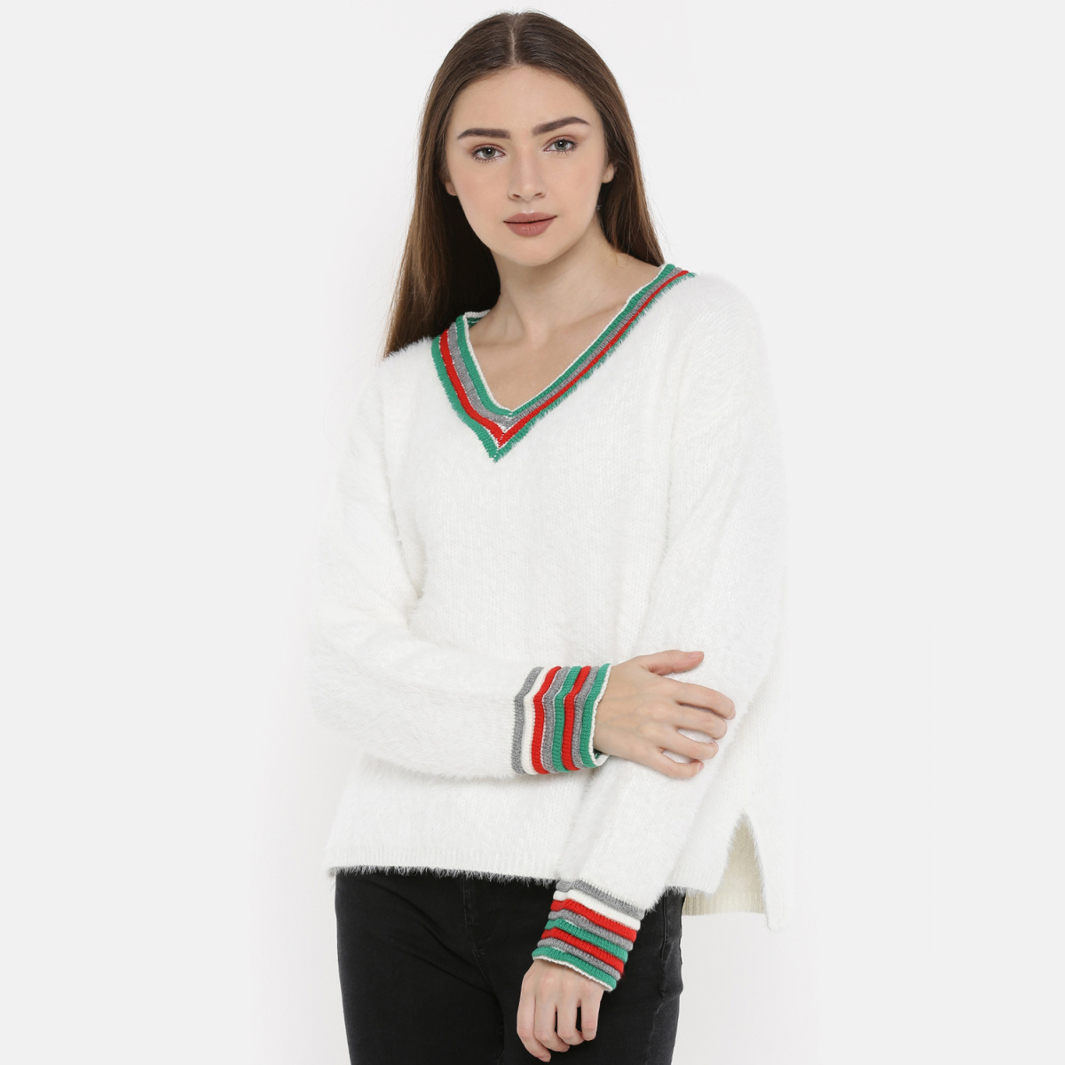 SPLASH Solid V-neck Sweater