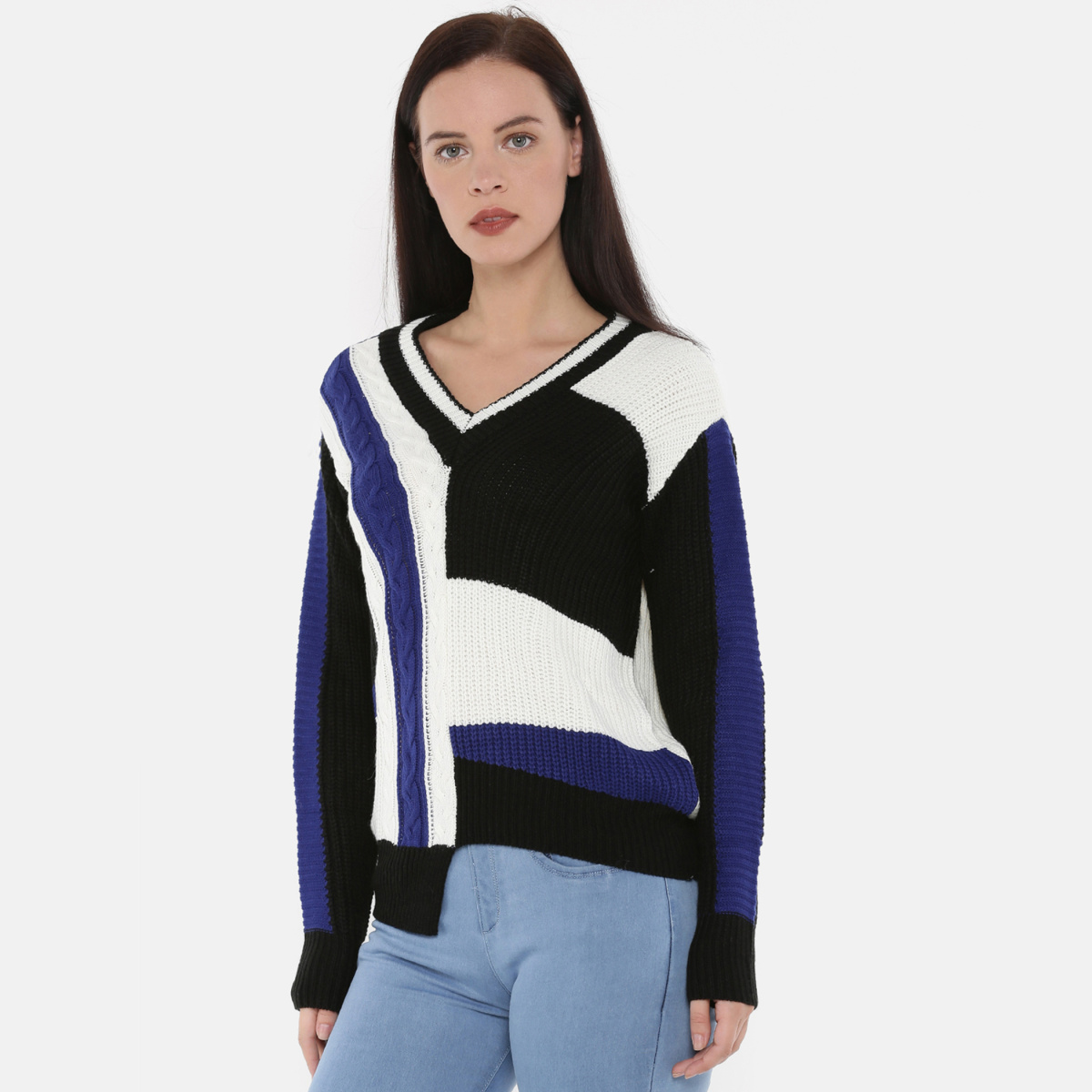 SPLASH Colourblocked V-neck Sweater