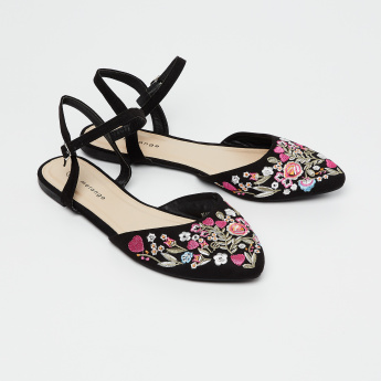 MELANGE Floral Embroidered Pointed-Toe Sandals