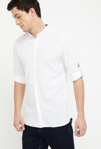 BOSSINI Roll-Up Sleeves Mandarin Collar Slim Fit Shirt
