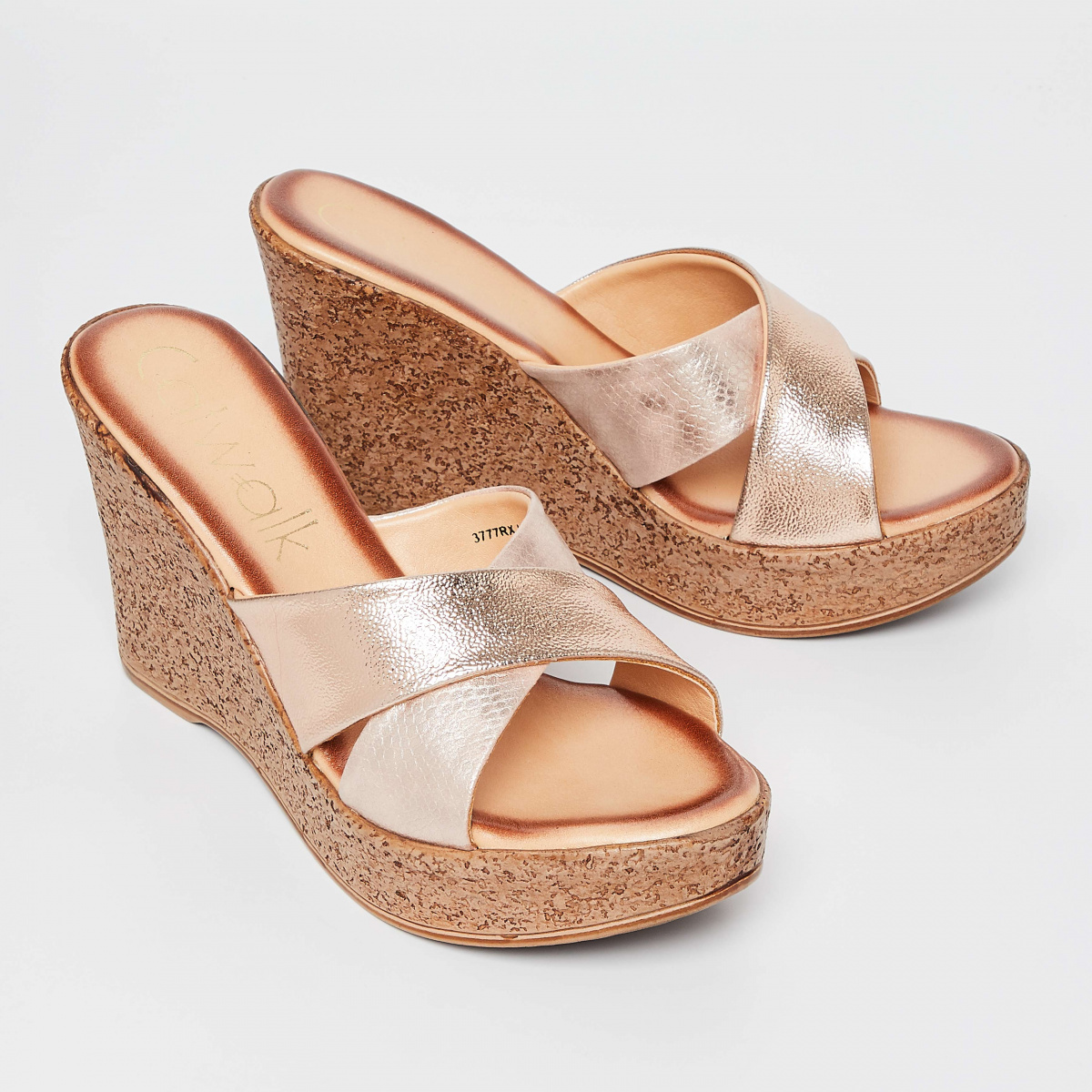 CATWALK Shimmery Textured Cross-Strap Wedges