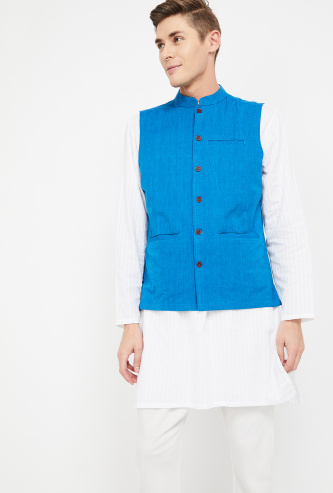 MELANGE Textured Regular Fit Nehru Jacket