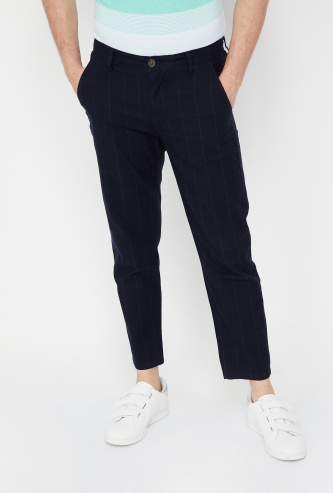 BOSSINI Checked Slim Fit Cropped Chinos