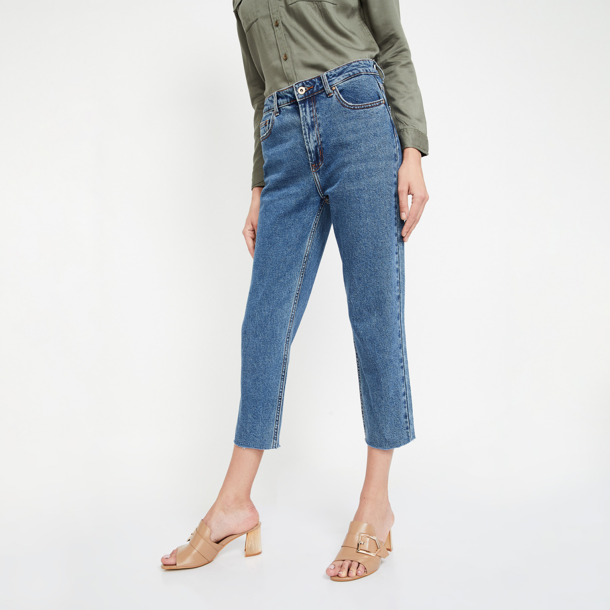 ONLY Solid Straight Fit Cropped Jeans