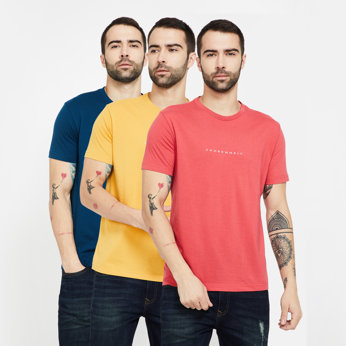 FAHRENHEIT Solid Slim Fit Crew Neck T-shirts - Pack of 3