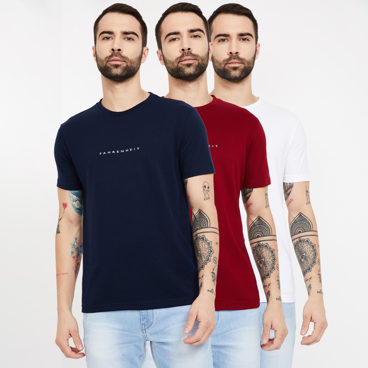 FAHRENHEIT Solid Slim Fit Crew Neck T-shirt- Pack of 3