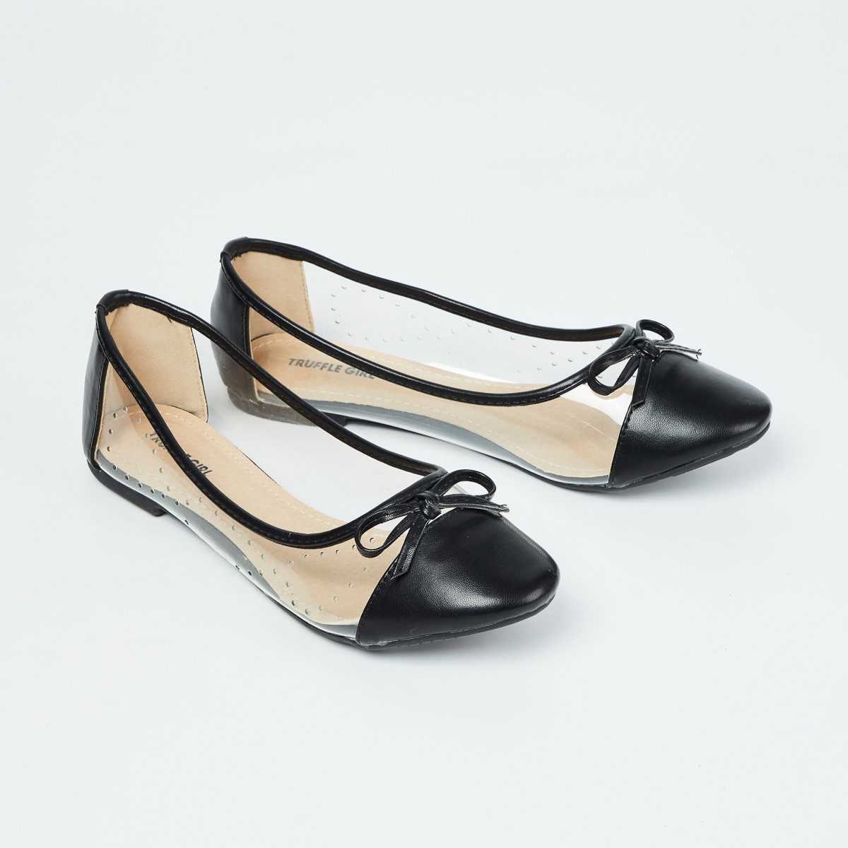 TRUFFLE COLLECTION Panelled Ballerinas with Bow Applique