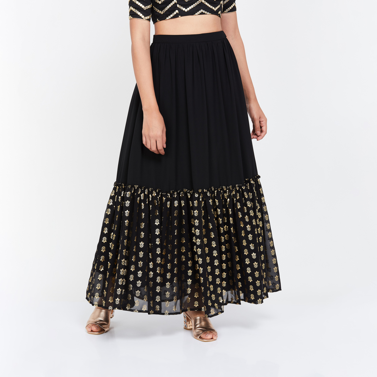 

INDYA Foil Print Skirt, Black