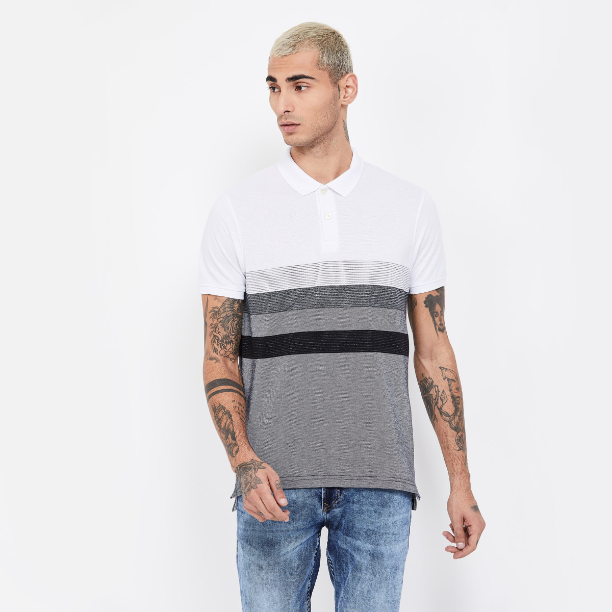 

CODE Striped Regular Fit Polo T-shirt, White