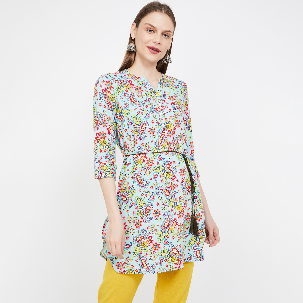 COLOUR ME Roll-Up Sleeves Floral Print Tunic