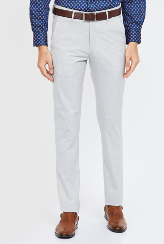 LOUIS PHILIPPE Textured Slim Fit Flat-Front Trousers