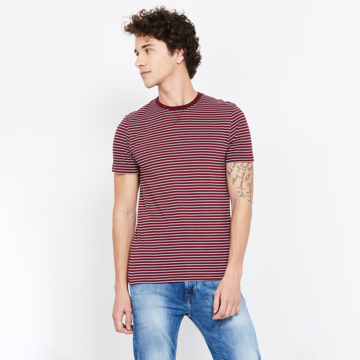 CELIO Striped Slim Fit Crew Neck T-shirt