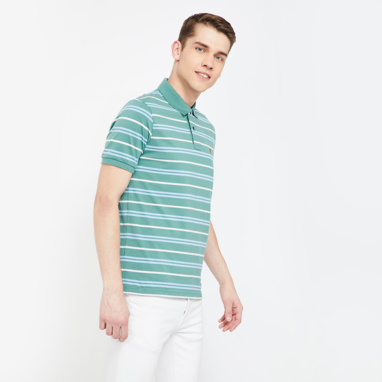 

FAHRENHEIT Striped Slim Fit Polo T-shirt, Blue