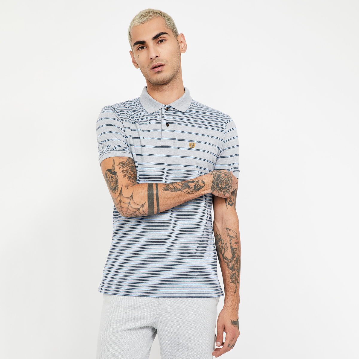 FAHRENHEIT Striped Slim Fit Polo T-shirt
