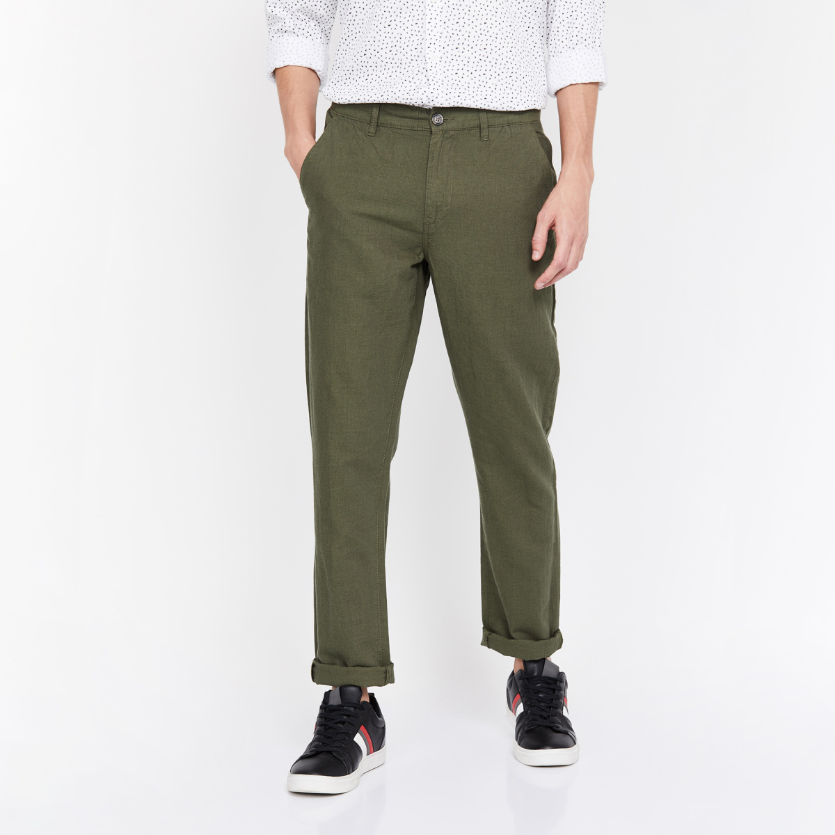 Stretchable Men's Slim Fit Lycra Trouser Pants Dark Grey & Pista Green  (Pack Of 2)