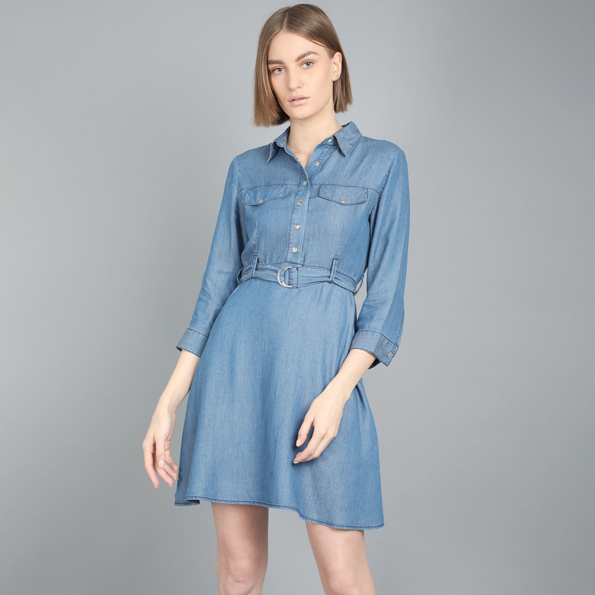 COVER STORY Solid Fit & Flare Shirt Dress