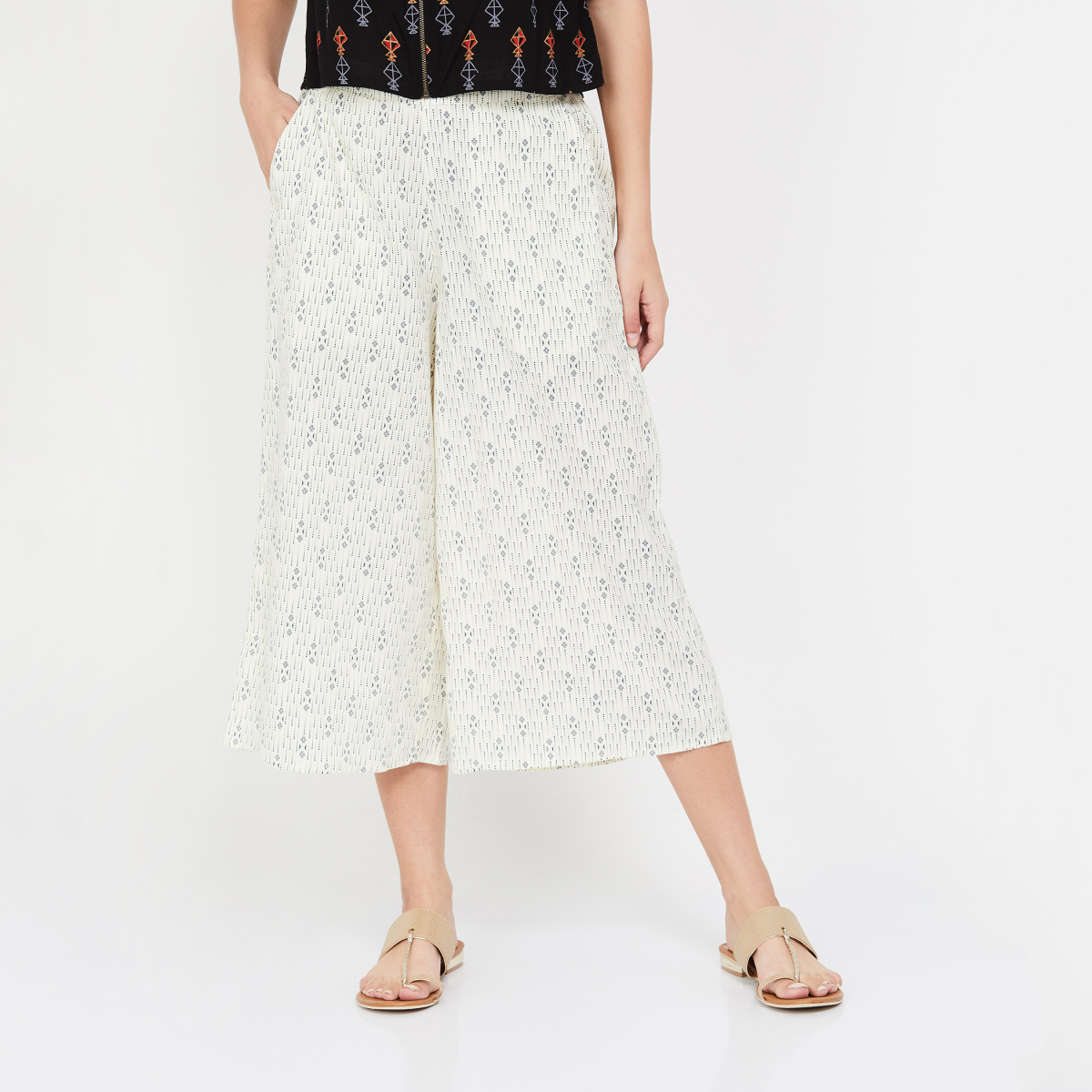 MELANGE Printed Culottes with Elasticated Waist