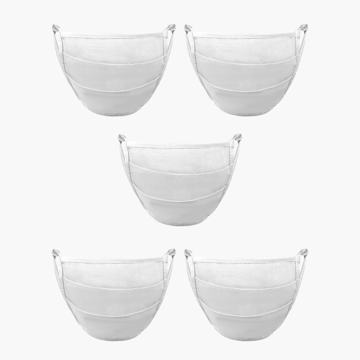 

W Women Solid Reusable Flat-Folded Face Mask - Pack of 5, White