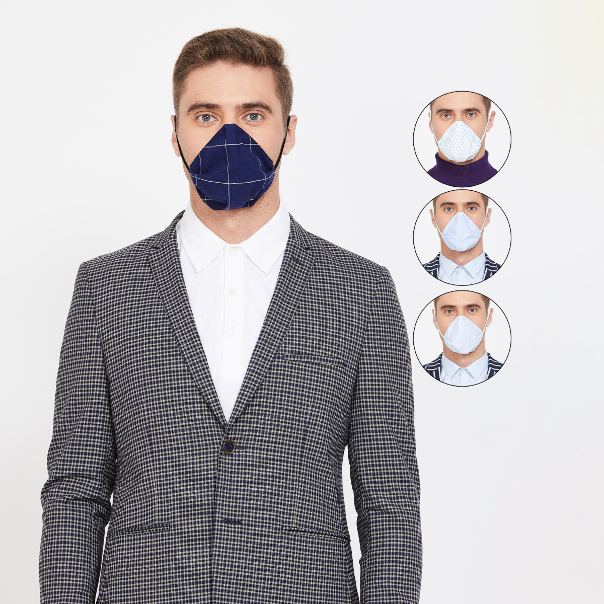 

CODE Men Printed 4-Layered Anti-Viral Reusable Masks - Pack of 4 Pcs, Blue