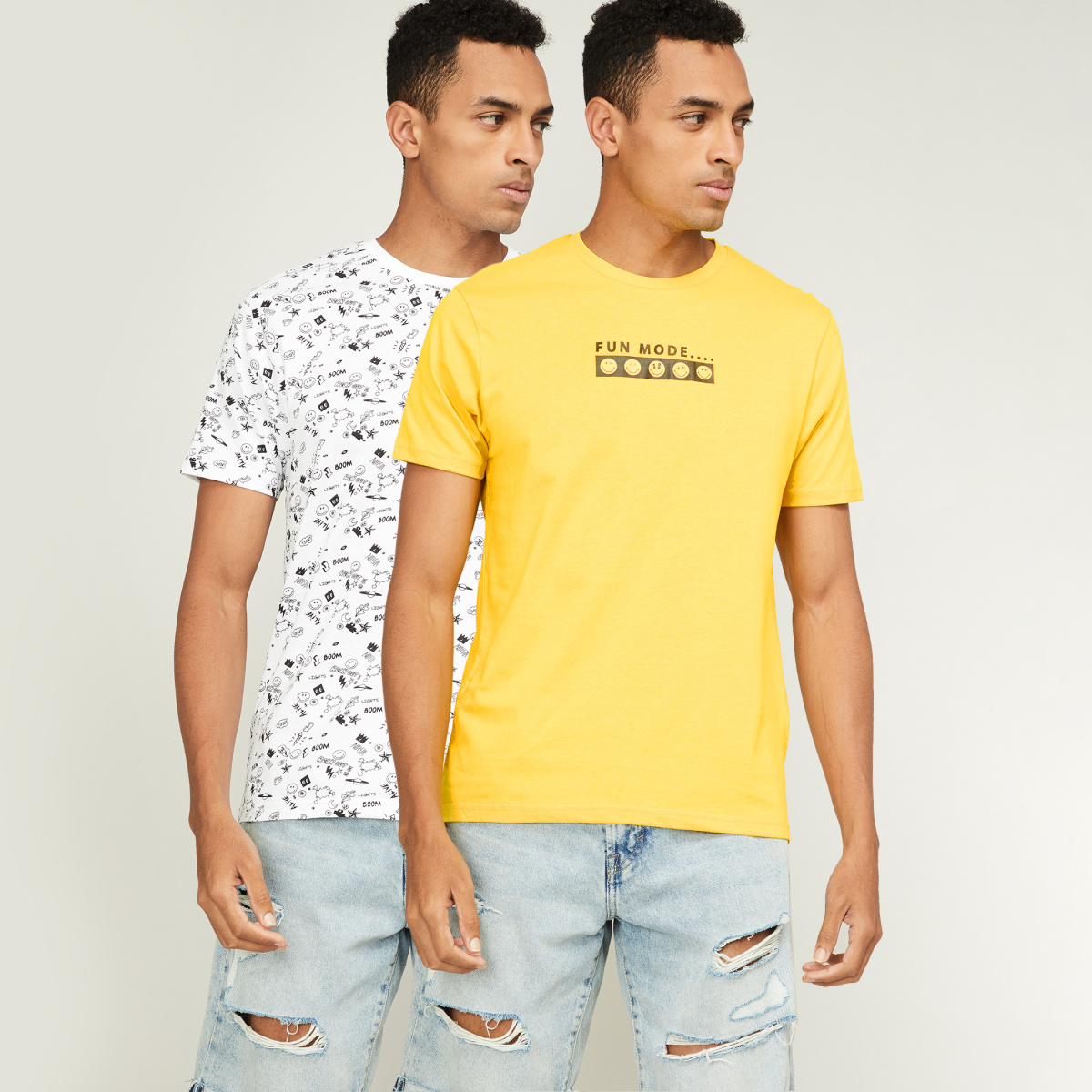 

SMILEYWORLD Men Printed Regular Fit Crew Neck T-shirt - Set of 2 Pcs, Multicolour