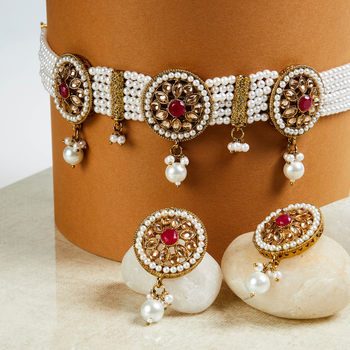 FIDA Beaded Necklace with Stone Embellishments