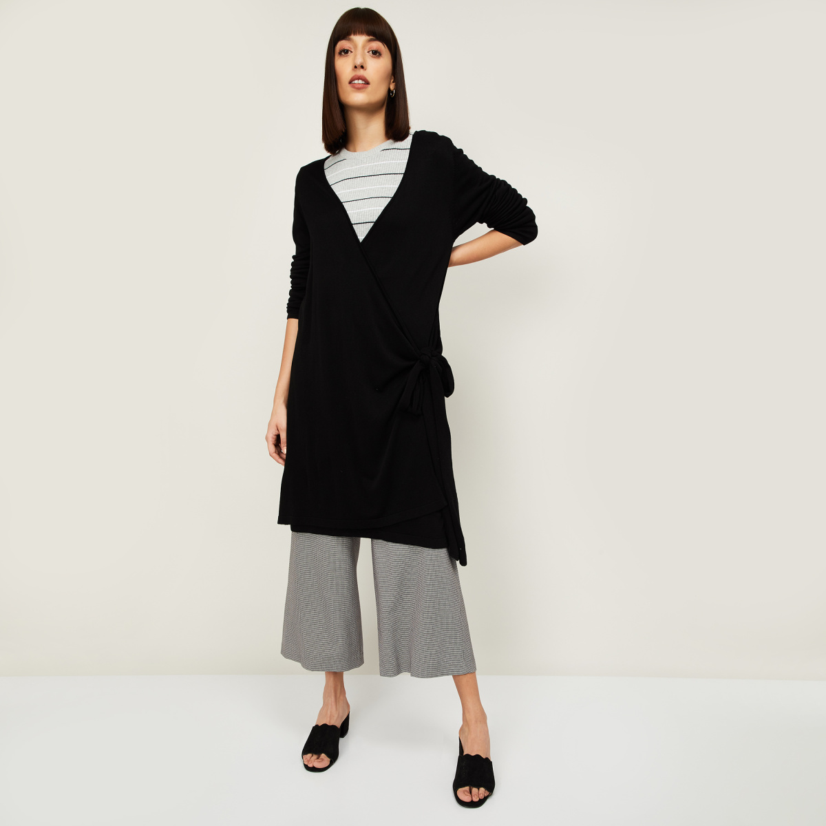

VAN HEUSEN Women Textured Longline Sweater, Black