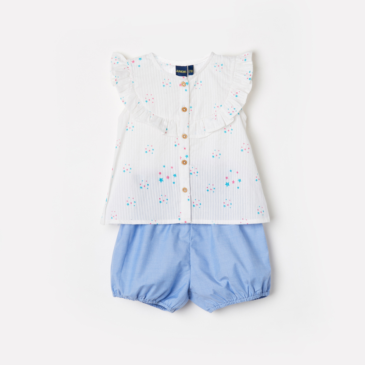 

JUNIORS Printed Cap Sleeves Top with Elasticated Shorts, Multicolour