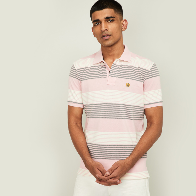

FAHRENHEIT Men Striped Slim Fit Polo T-shirt, Pink