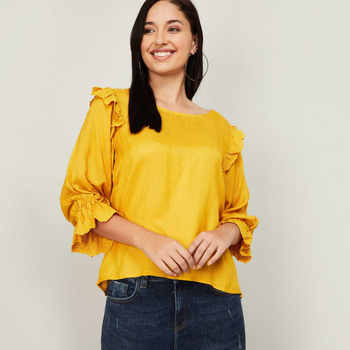 FAME FOREVER Women Textured Ruffled Top