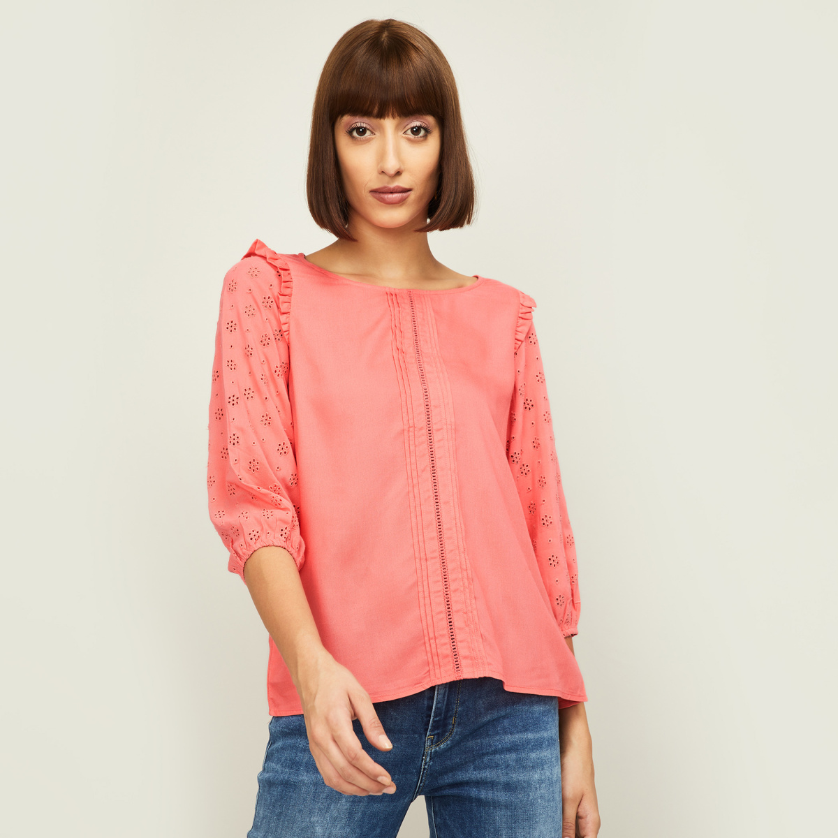 FAME FOREVER Women Schifilli Embroidered Pleated Top