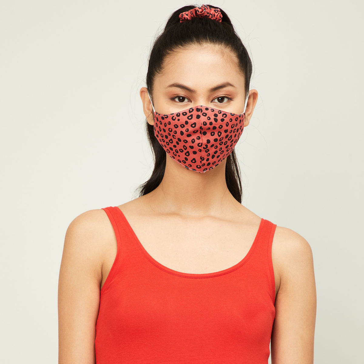 GINGER Women Printed Face Mask with Scrunchie