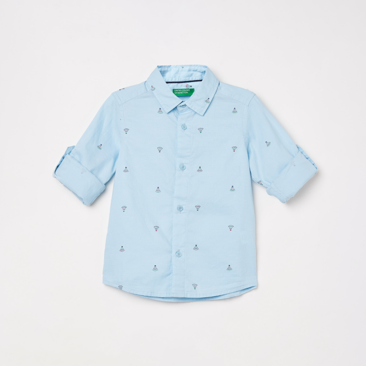 

UNITED COLORS OF BENETTON Boys Printed Full Sleeves Casual Shirt, Blue