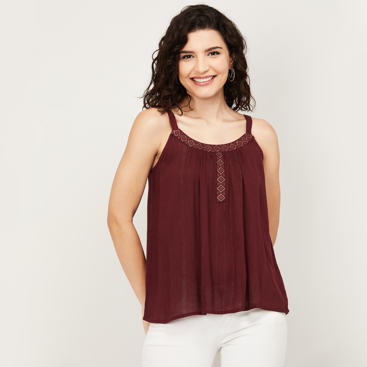 FAME FOREVER Women Embroidered Sleeveless Top