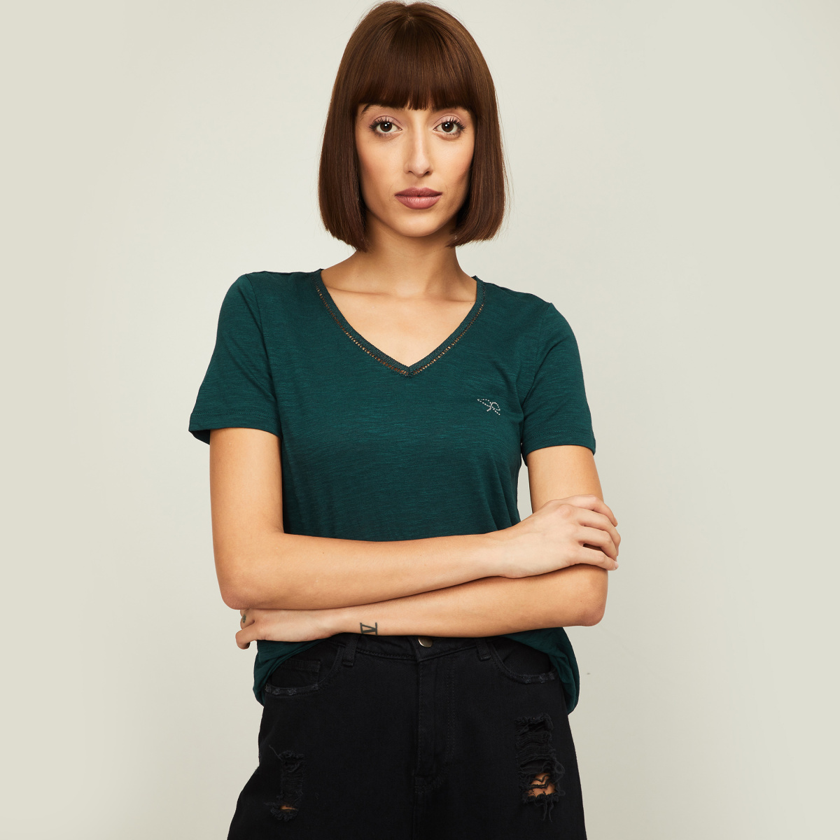BOSSINI Women Textured Short Sleeves T-shirt