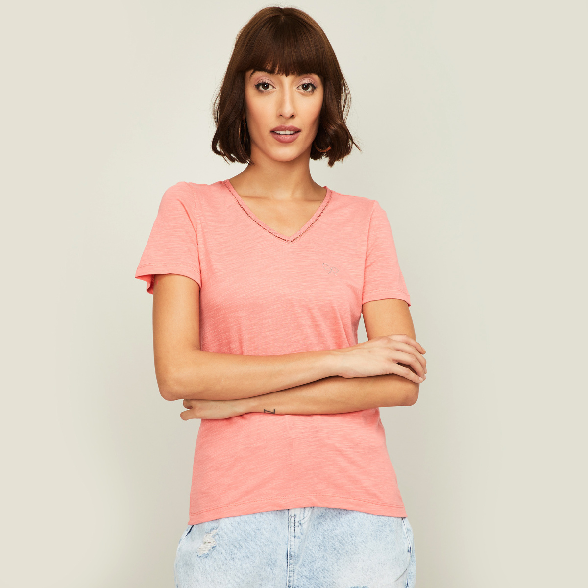 BOSSINI Women Textured Short Sleeves T-shirt