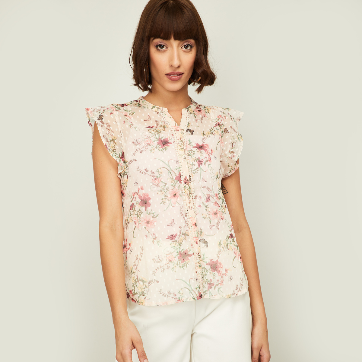 BOSSINI Women Floral Printed Notched Neck Top