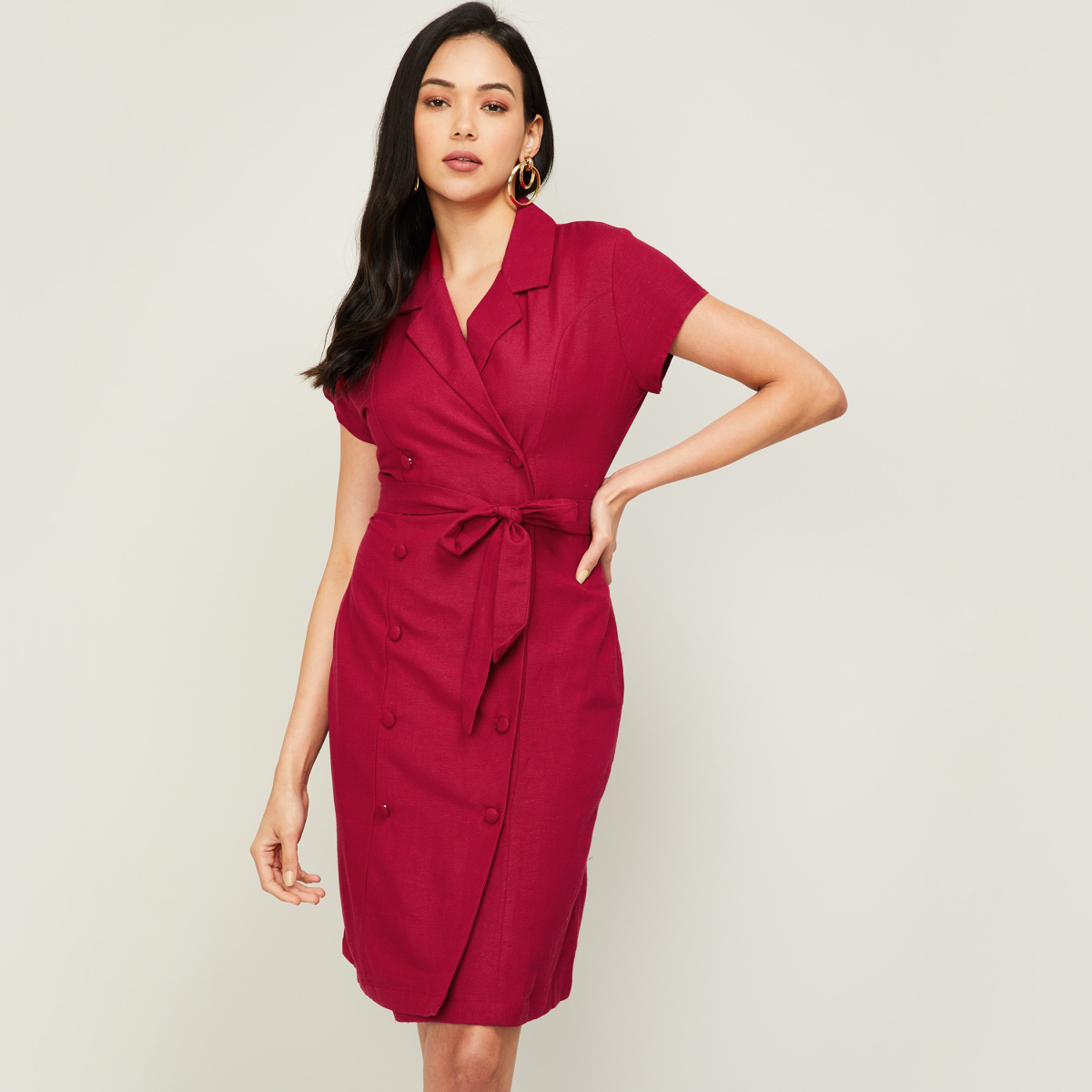 CODE Women Solid Collared Wrap Dress